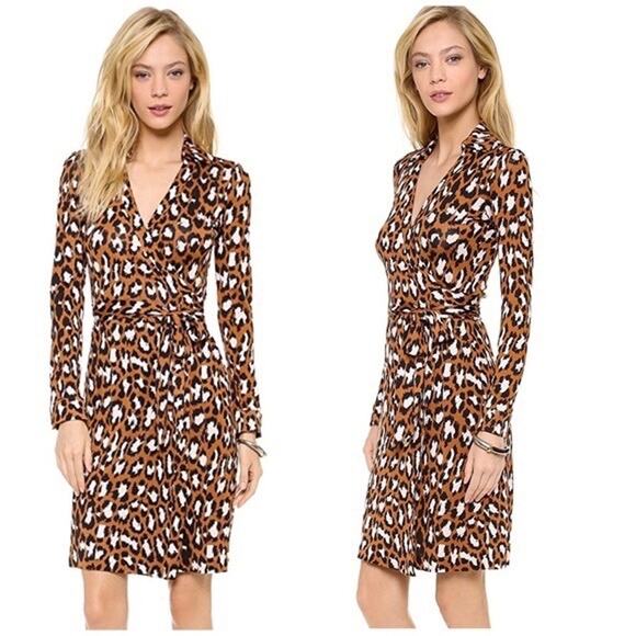 DVF Diane Von Furstenberg NEW JEANNE TWO Wrap Dress SPOTTED CAT‎ HAZELNUT - Picture 4 of 11